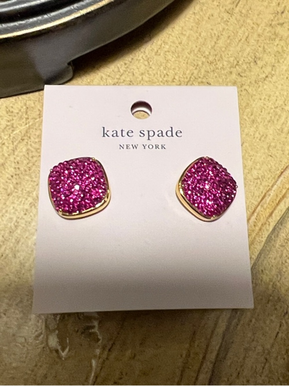 kate spade Pink Crystal Gold-Trim Stud Earrings, New